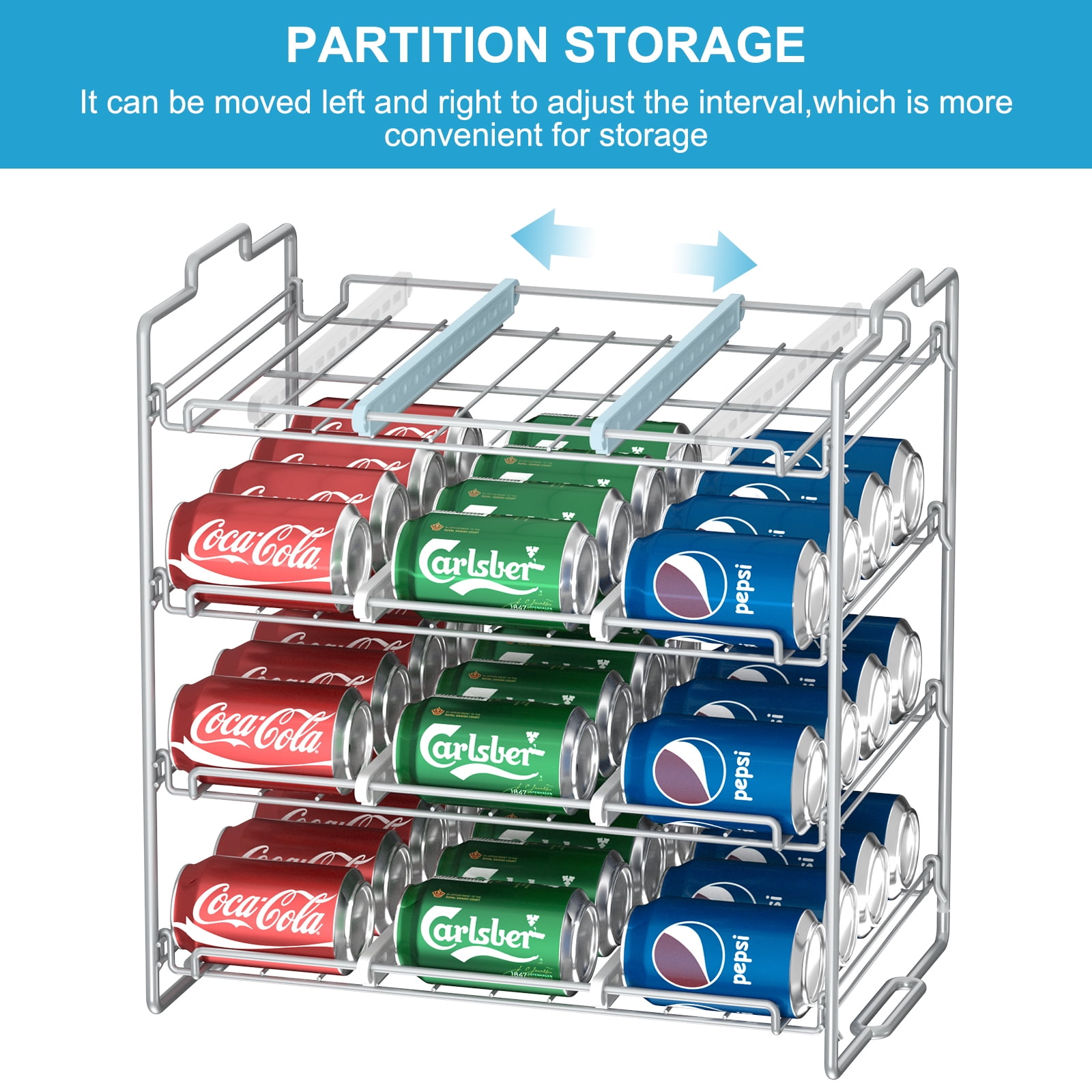 stusgo 4 Tiers Stackable Can Rack Organizer for up to 48 Cans for Kitchen Cabinet and Pantry (Silver)