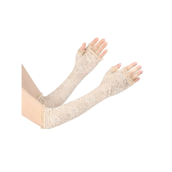 INSPIRE CHIC Women's Sunshine Protection Thin Lace Sunscreen Arm Cooling Sleeve Khaki