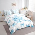 thumbnail image 3 of Homewish Cartoon Monogrammed R Bedding Comforter Set 7 Pieces for Teens, Watercolor Bow-tie Full Bedding Set, Blue Kawaii Letter Reversible Fitted Sheet Flat Sheet, Breathable Home Decor, 3 of 7