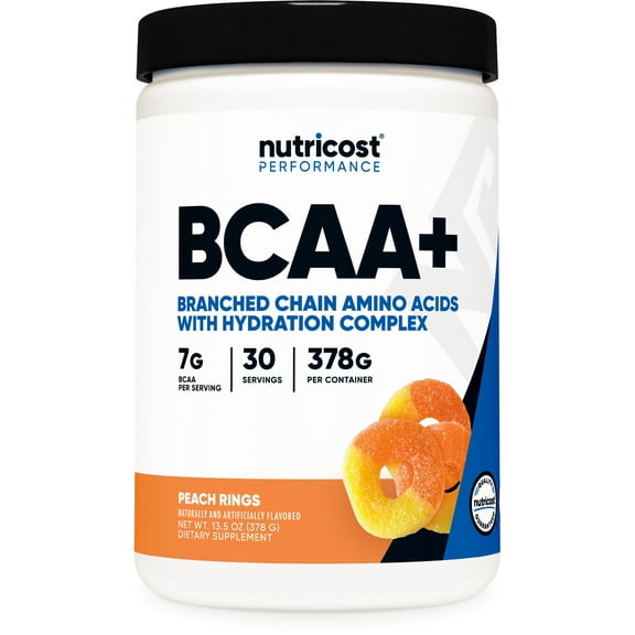Nutricost BCAA  Hydration Powder (Peach Rings) 30 Servings - Branched Chain Amino Acids with Hydration Complex - Gluten-Free, Non-GMO