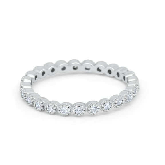 Full Eternity Stackable Wedding CZ Round Ring Simulated 925 Sterling Silver Size 4