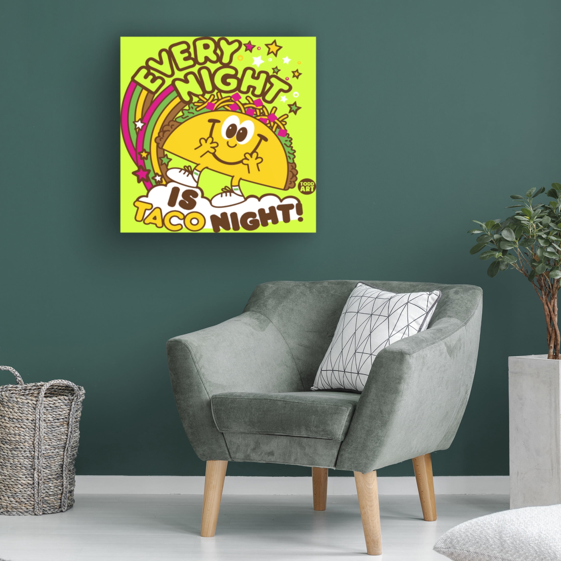 Canvas Wall Art - toddart 'Funshine Taco Night' Wall Art for Living Room, Bedroom, or Office Décor by Trademark Fine Art - 14 x 14 Inches