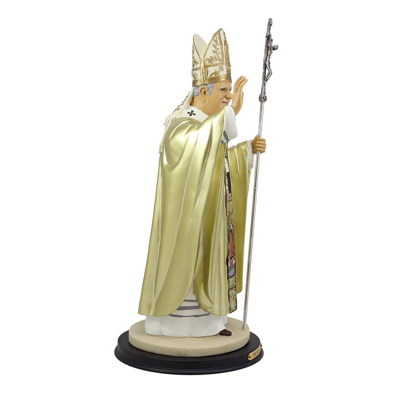 Large Venerable Pope John Paul II With Papal Ferula Crucifix In Gold Robe  Statue