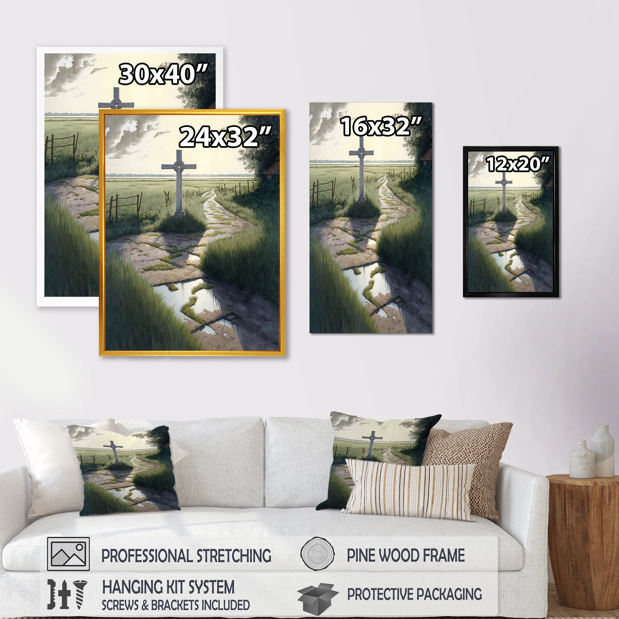 Designart Cross Status On Winding Path V Canvas Wall Art