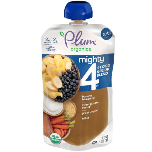 Photo 1 of Plum Organics Mighty 4 Food Group Blend, Banana Blueberry, Sweet Potato Carrot, Greek Yogurt, Millet, Tots - 4 oz PACK OF 6
FACTORY SEALED
