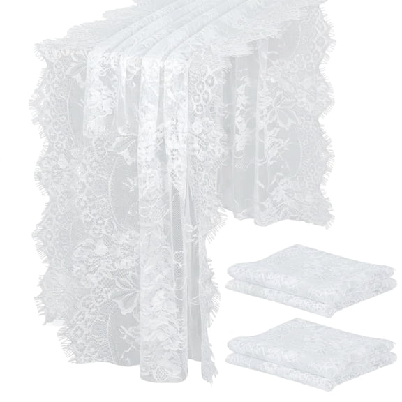 2 Pack French Floral Lace Table Runner,30in x 118in White Fringe Table Runner for Wedding Banquet Home Table Decoration