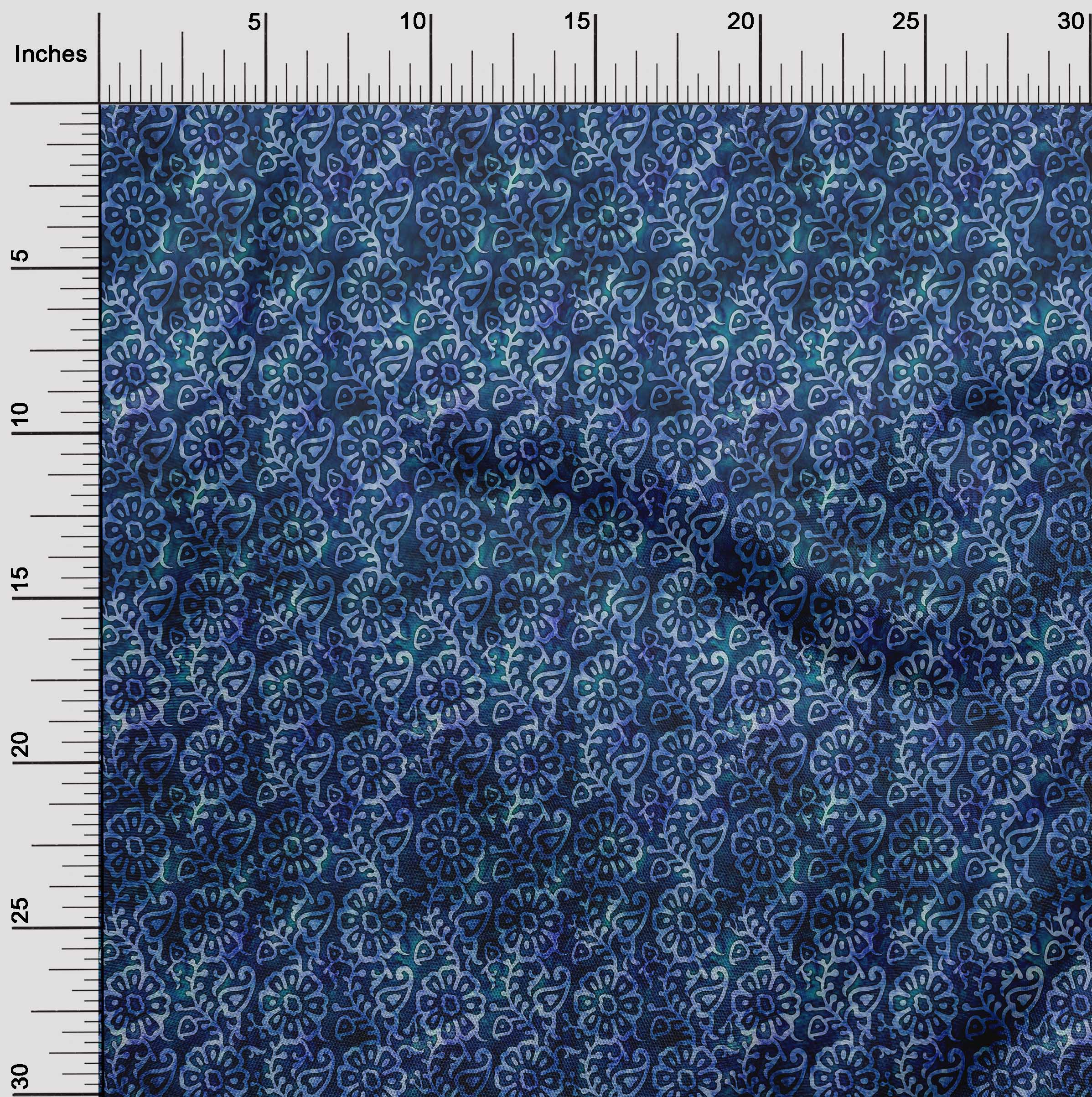 oneOone Cotton Jersey Blue Fabric Asian Batik Floral Craft Projects Decor Fabric Printed By The Yard 58 Inch Wide