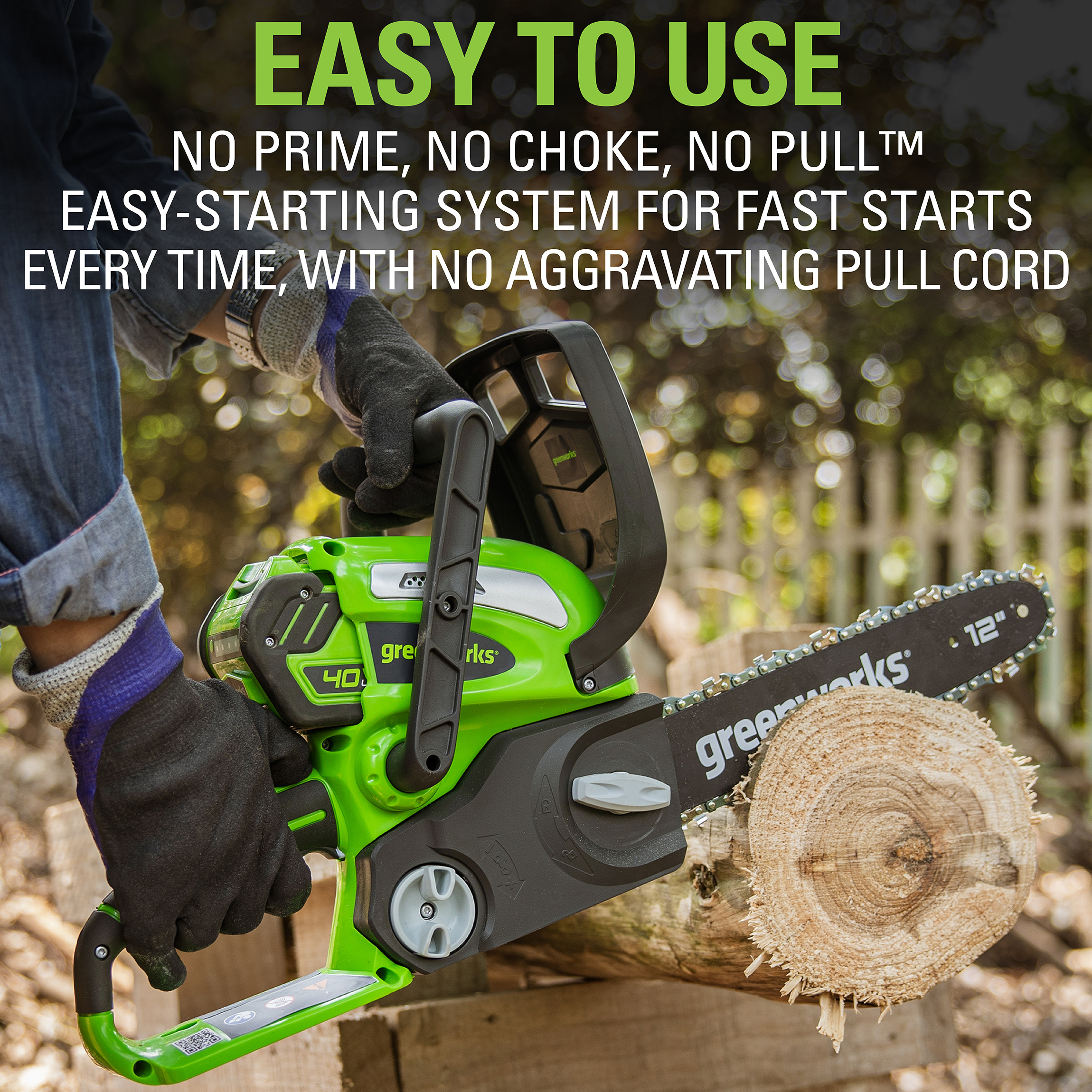 Greenworks 40V 12" Cordless Chainsaw with 2.0 Ah Battery & Charger, 20262 - image 8 of 14