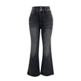 thumbnail image 4 of Women's High Waisted Bell Bottom Jeans Flare Drawstring Wide Leg Retro Bootcut Stretch Boyfriend Baggy Denim Pants, 4 of 6