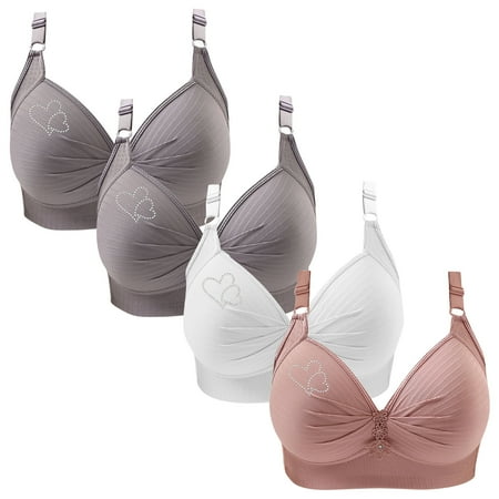 Clearance TOUMENY Nude Bra Women s Bras 4PC Woman s Printing Gathered Together Large Size Daily Bra Underwear No Rims