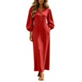 thumbnail image 2 of Boho Dresses for Women 3/4 Length Puff Sleeve V Neck Casual Maxi Dress with Pockets Vacation Beach Dress, 2 of 5