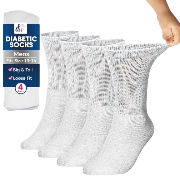 Debra Weitzner Men’s Big and Tall Diabetic Crew Socks, Loose Fit Wide Cotton, Size 13-15, 4 Pairs