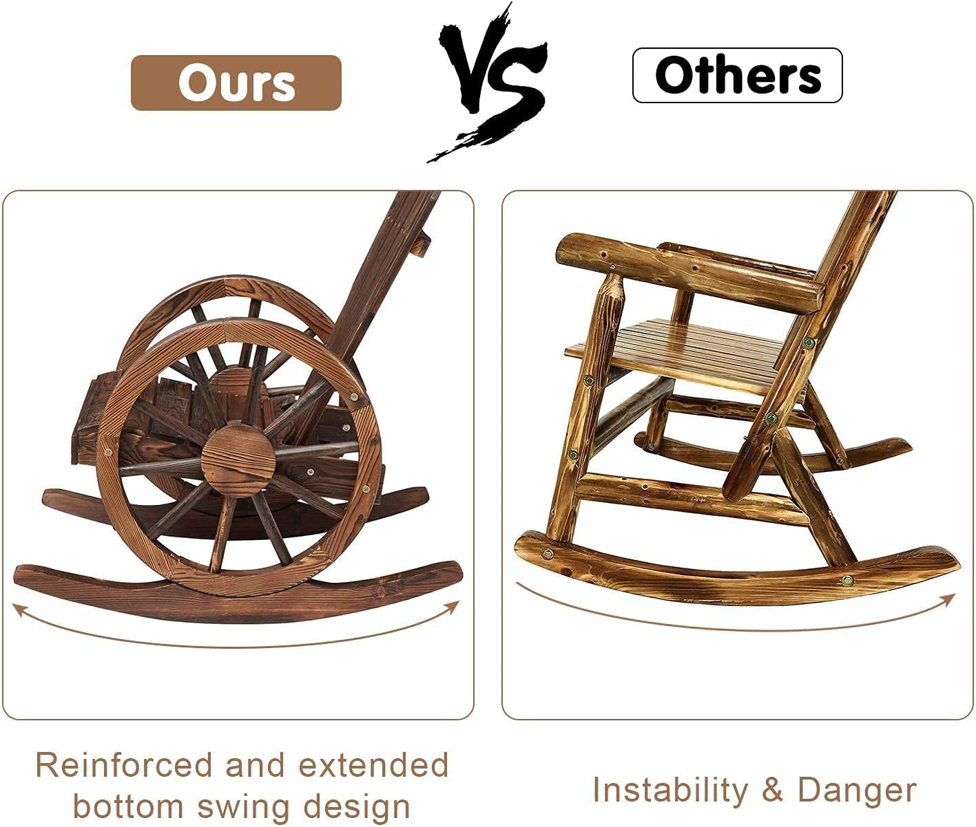 Kinbor Wagon Wheel Wood Rocking Chair Outdoor Furniture Patio Chairs Armrest Rocker - image 2 of 7