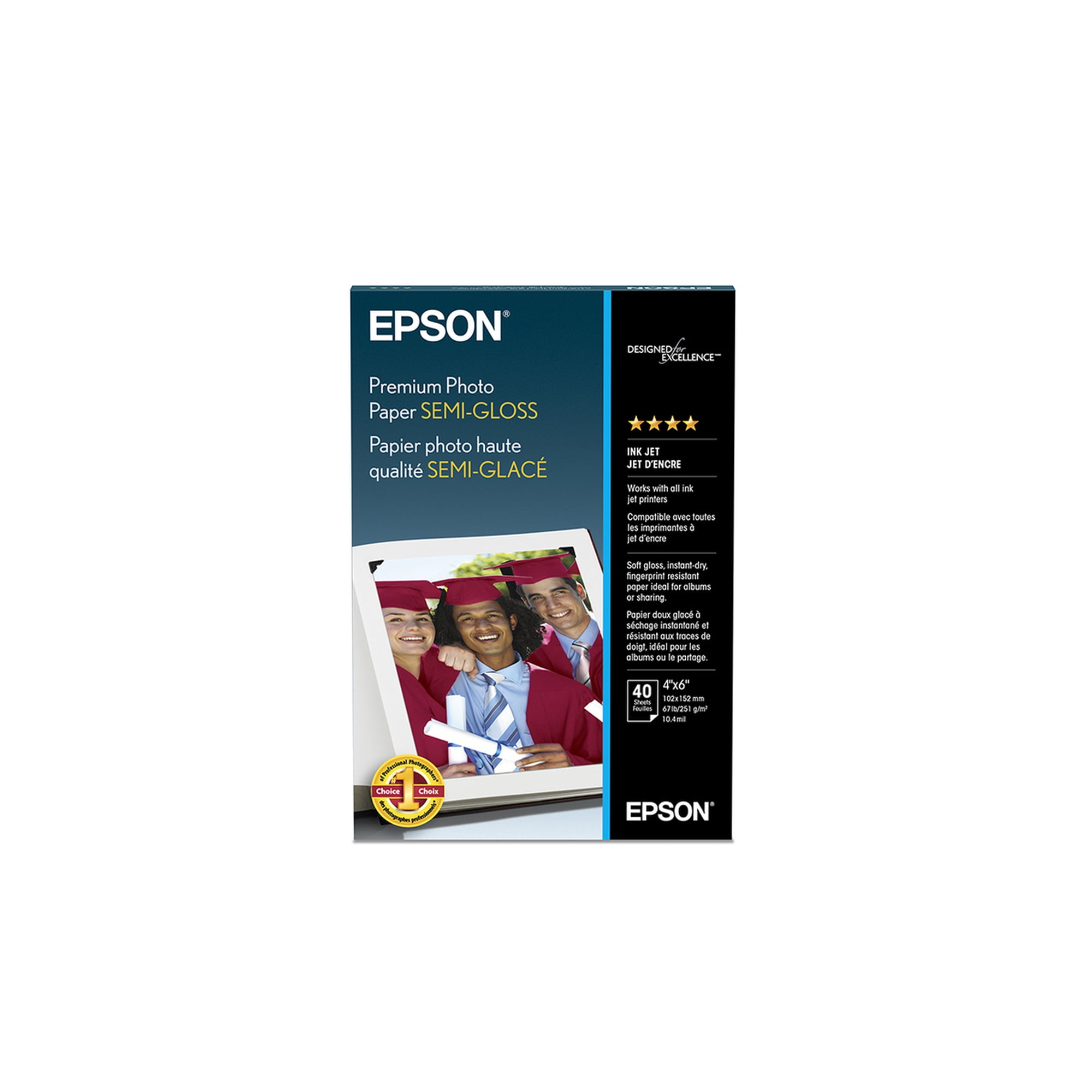 Epson Premium Photo Paper Semi-Gloss, 4" x 6", 40 sheets