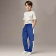 thumbnail image 2 of IVEYRTF Children's Cargo Pants Fall Winter Elastic Waistband with Drawstring and Pockets Casual Sports Sweatpants Trousers for Kids 3-13 Years(Blue#1,11 Years), 2 of 7
