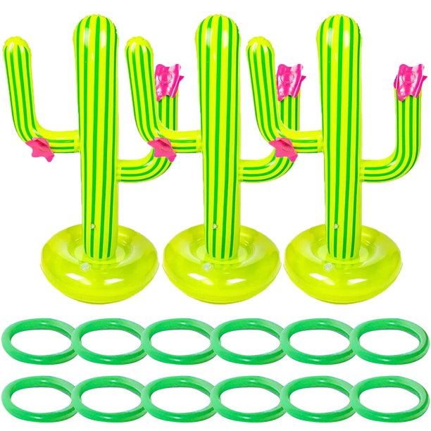 KAKOWELY 3 juegos de anillos inflables para lanzar cactus, juguetes de fiesta con anillos inflables flotantes.