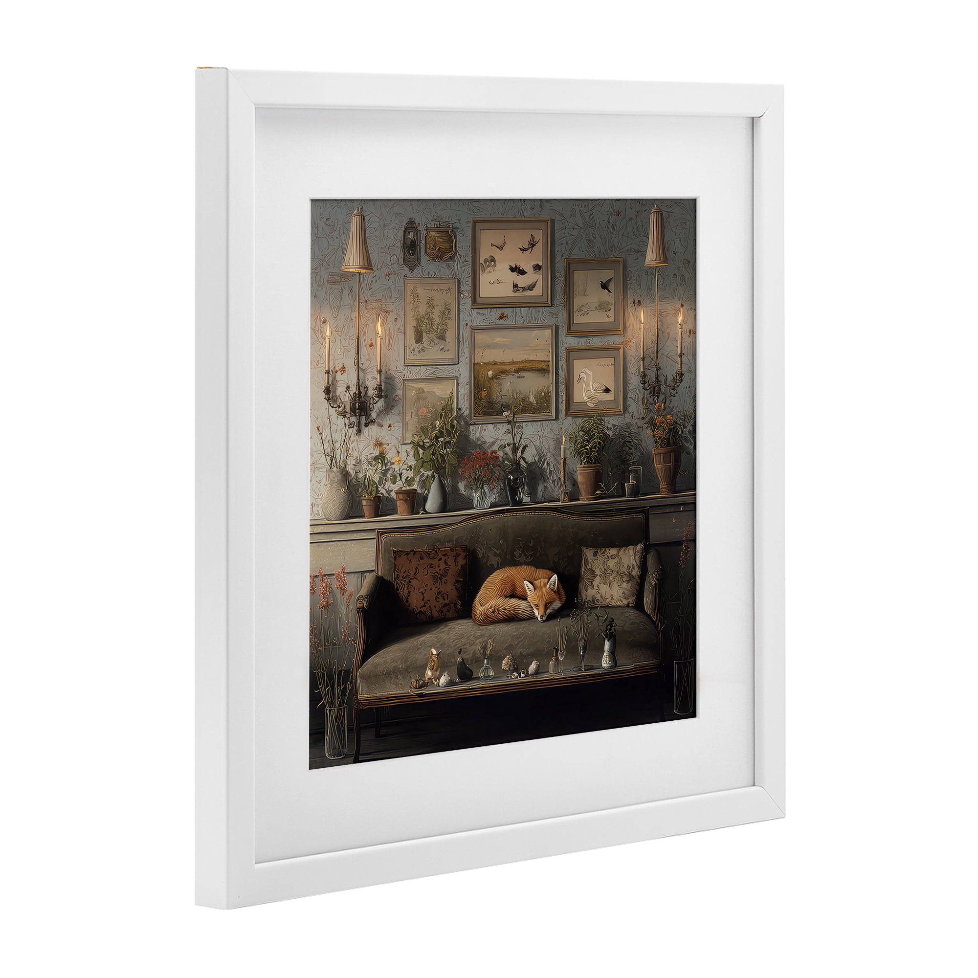 Stupell Industries Fox on Antique Sofa White Framed Print Under Glass, design by The Wands Want