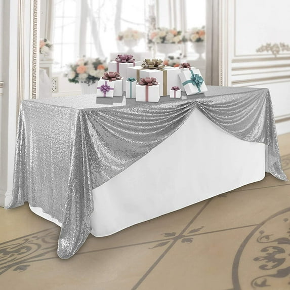 SoarDream Silver Sequin Tablecloths 50"x102" Halloween Tablecloth Rectangle Sequin Table Linens Glitter Tablecloth Wedding Sequin Tablecloth for Christmas