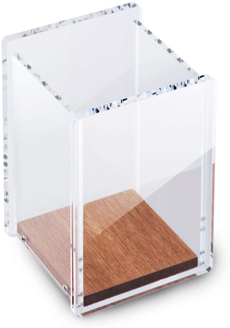 Desk Organizer Wood Base Acrylic Pen Holder Large Capacity with 2 Compartments 
