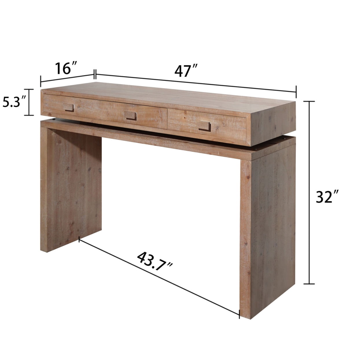47'' Rustic Wooden Console Table with 3 Drawers, Entryway Table with Floating Top Design for Entry, Hallway, Living Room