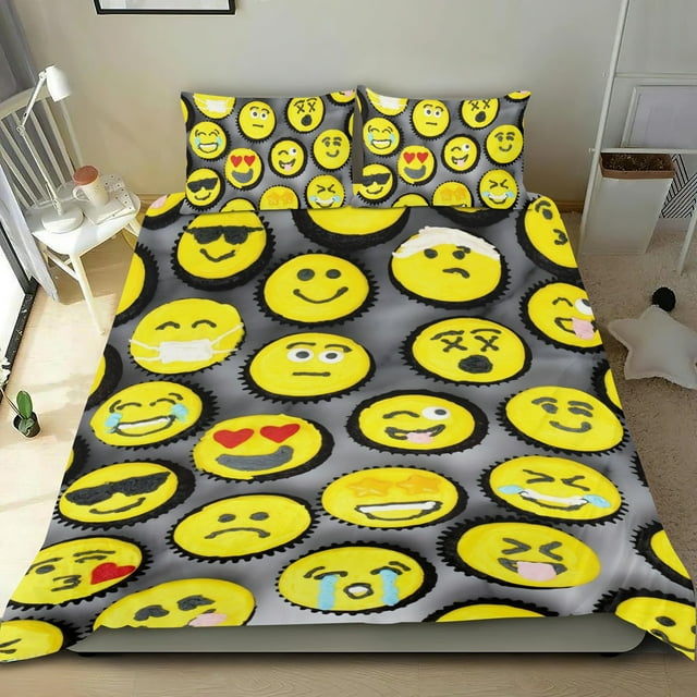 Emoji Conjunto de sábanas temático, trío de piezas, cómodo y amigable con la piel, diseño único, regalo de decoración para el hogar para familiares, amigos y fans,140X210cm