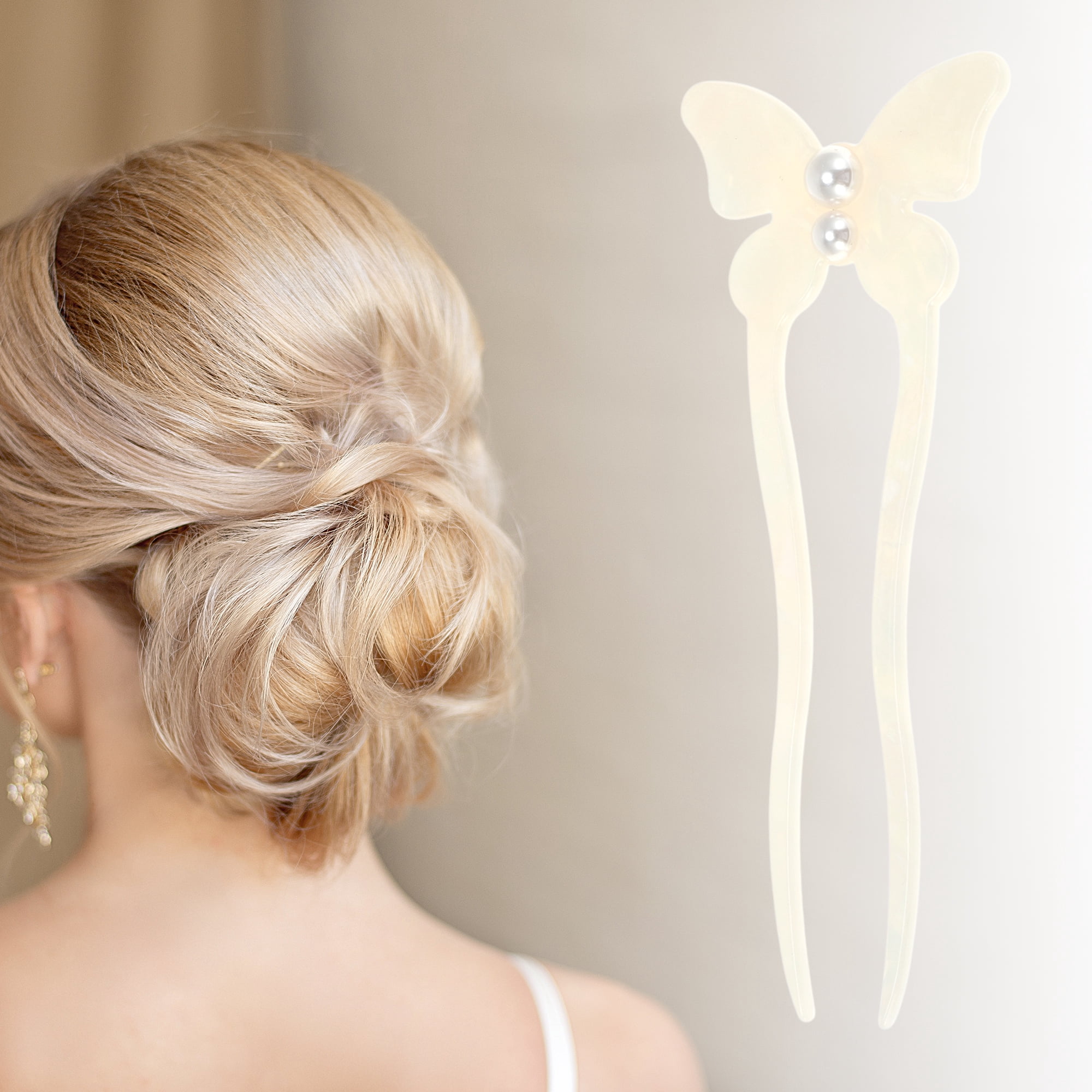 Unique Bargains Simple Comfortable No Slip Butterfly Hair Forks for Women 1 Pc White