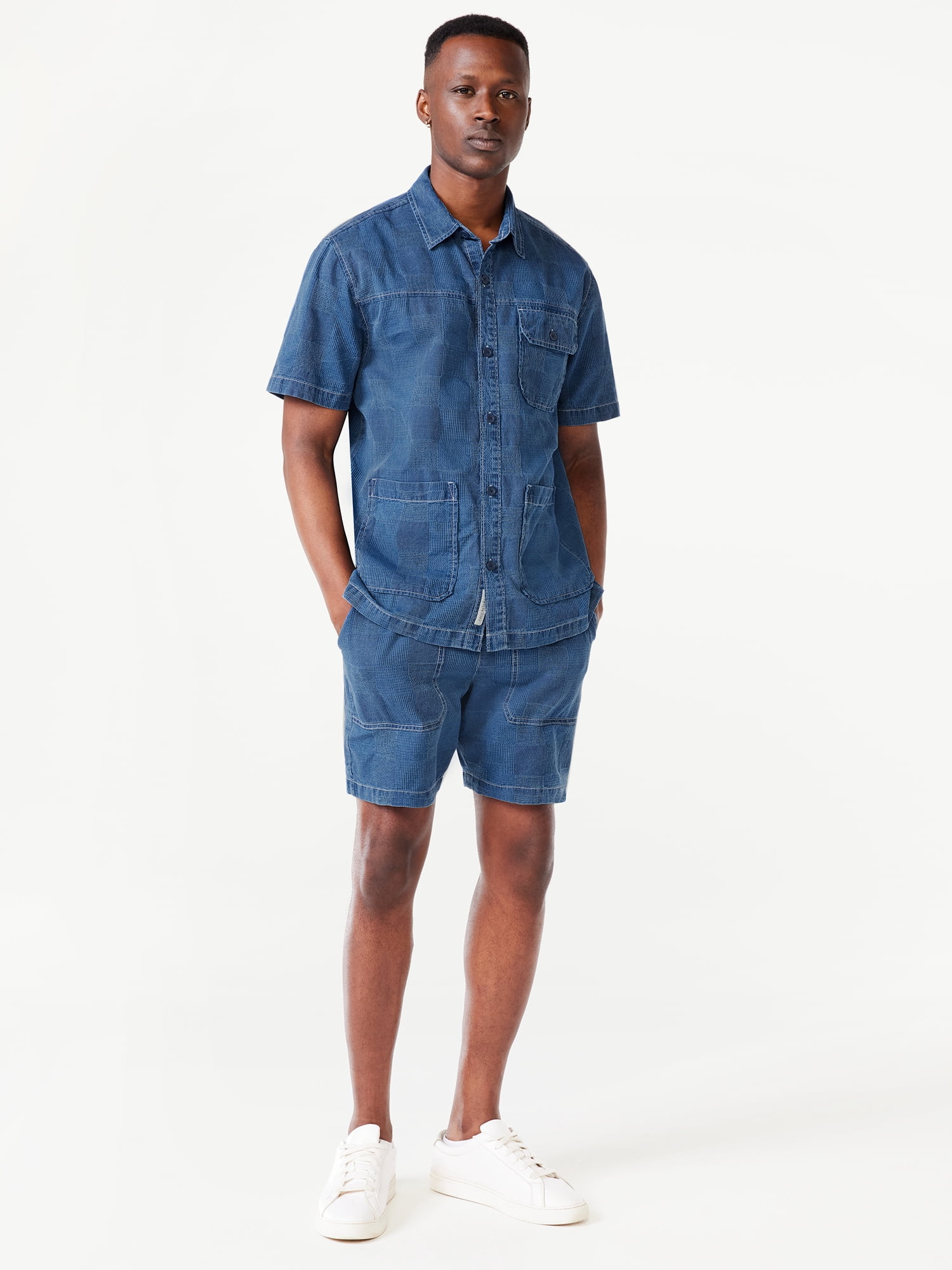 Free Assembly Men's Patchwork Utility Shirt with Short Sleeves