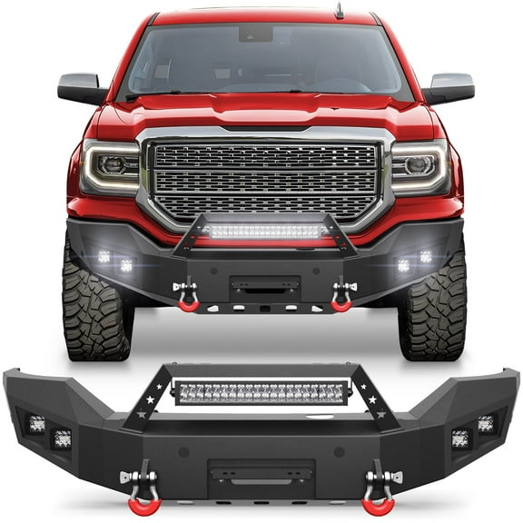 POFENZE Front Bumper for 2016-2018 GMC Sierra 1500 Black Pickup Truck Bumper w/Winch Plate, Lights, License Plate