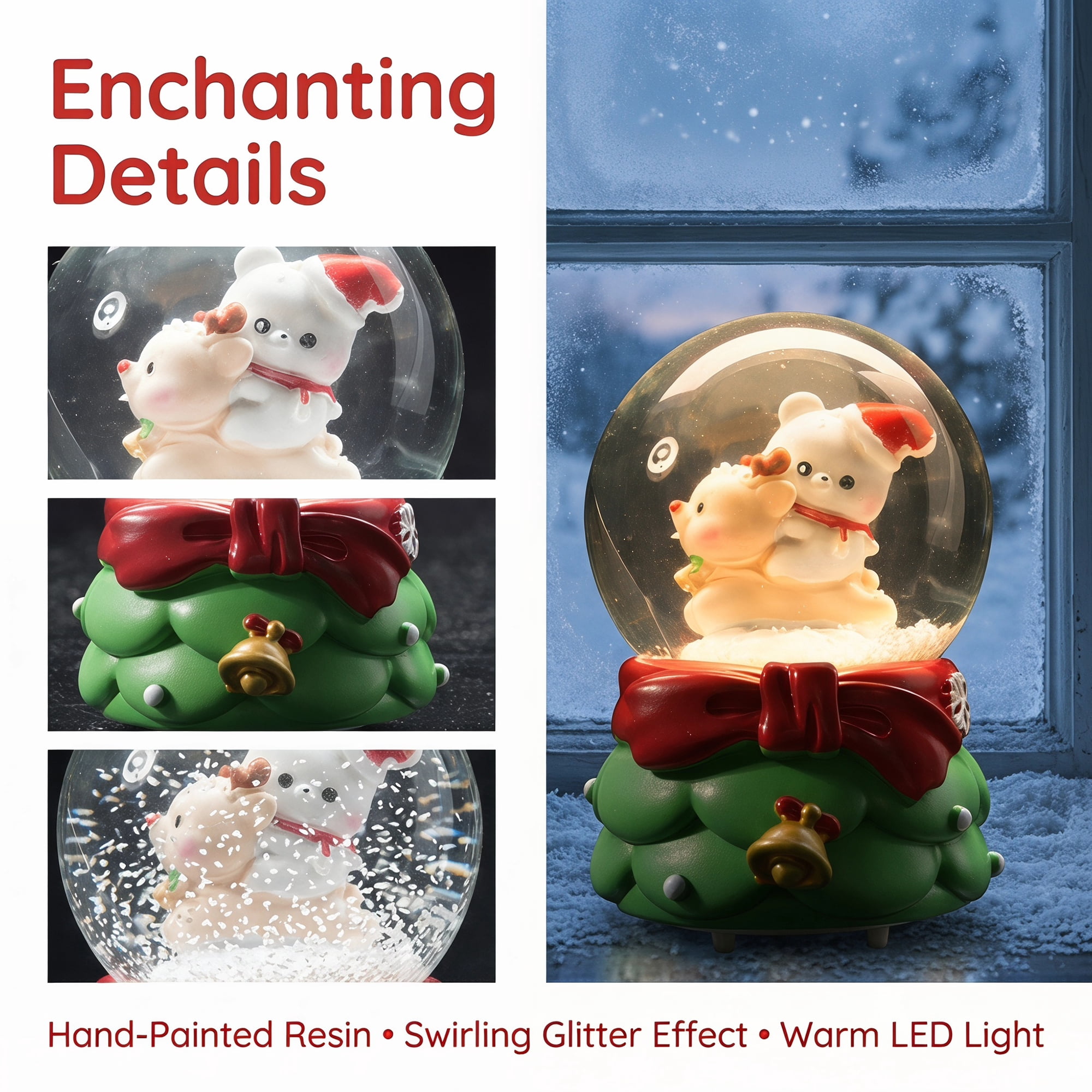 Unique Bargains Crystal Ball Shatterproof LED Glitter Snow Green B 2.6" x 2.6" x 3.7"