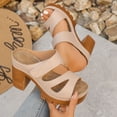 thumbnail image 4 of Slides for Women Comfy Orthopedic Heeled Sandals Peep Toe Hook and Loop Slip on Backless Heels Platform Lug Sole Pumps Shoes Beige Size 6.5, 4 of 5