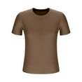 thumbnail image 5 of CheerKidz Trendy Women's Round Neck Pullover Short Sleeve Blouse Solid Color Summer Tops,Casualto Office Wear(Brown,3XL), 5 of 7