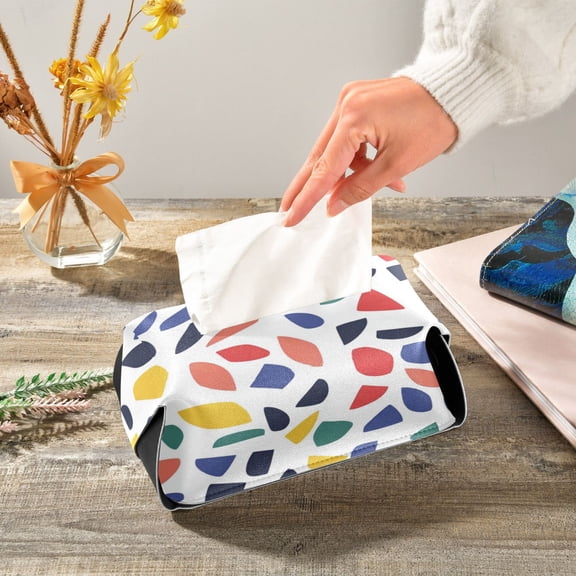 Colorful Irregular Patterns Leather Tissue Box Cover Rectangle Tissue Holder Foldable