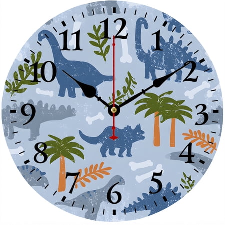 CozyHour Dinosaur Wall Clock 9.84 Inch, Battery Operated Round Analog Clock, Kids Dino Room Decor for Bedroom Nursery Playroom