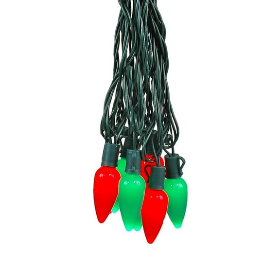 Novelty Lights LED Red/Green C9 Ceramic Outdoor Lighting, Green Wire (25 Bulbs, 120 V)