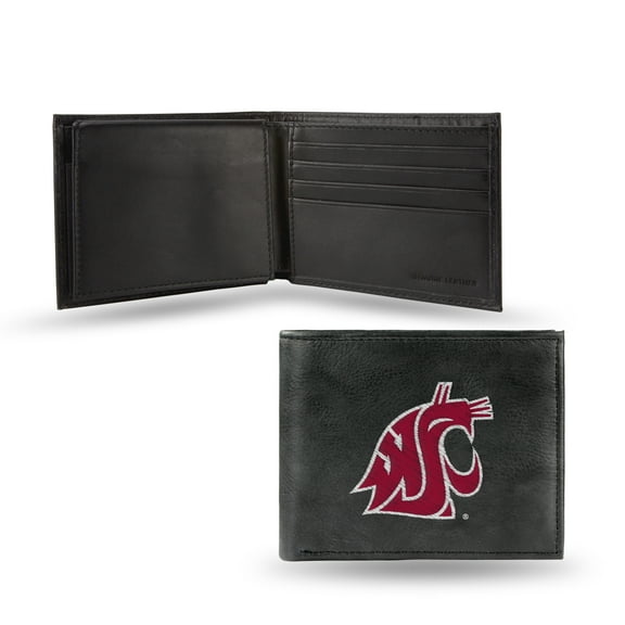 Washington-St-Cougar's Embroidered Black Leather Bi-fold Wallet NEW in Gift Tin