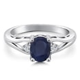 thumbnail image 3 of Gem Stone King 925 Sterling Silver Blue Sapphire and White Lab Grown Diamond 3 Stone Engagement Ring for Women | 1.88 Cttw | Oval 8X6MM | Round 2MM | Gemstone September Birthstone | Size 9, 3 of 6