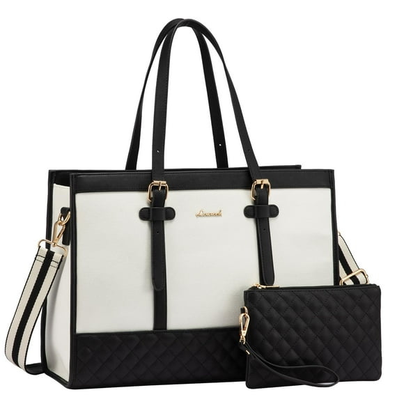 LOVEVOOK Laptop Bag for Women 15.6 inch Canvas Laptop Tote Bag, Large Capacity Work Bag with Clutch Purse, Computer Bag Office Business Briefcase, Ca