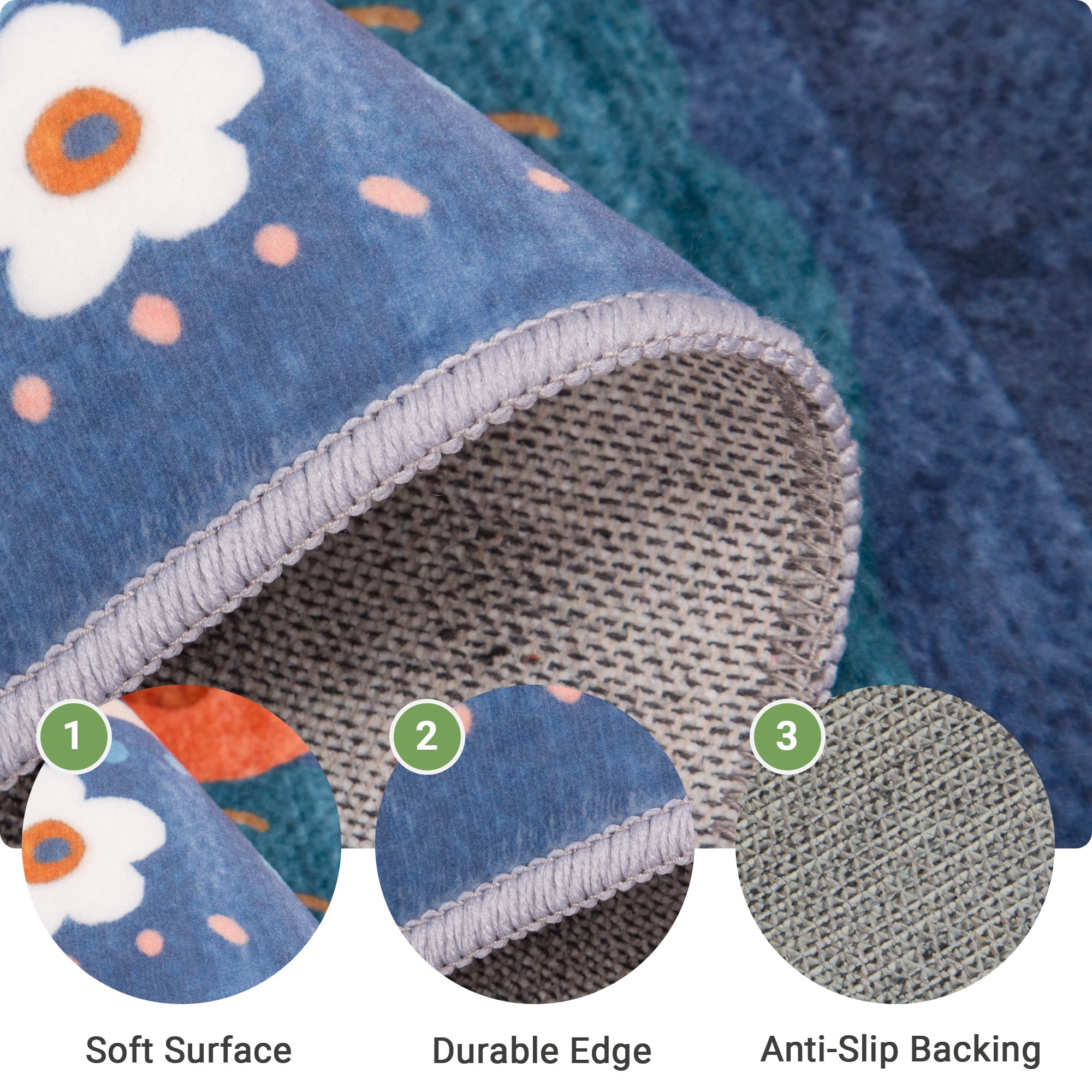 NewBuros 8'x10' Area Rugs, Boho Non Slip Washable Rugs for Living Room, Stain Resistant Soft Low Pile Indoor Floral Carpet for Bedroom Dining Room Office, Gray Blue