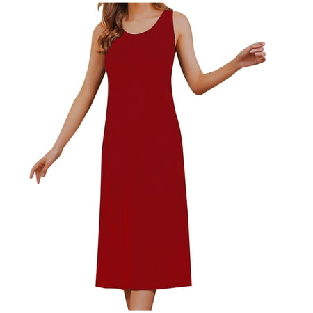 Ersazi Cotton Nightgowns For Women Plus Size Women S Tank Top Nightgown With Corset Thin Large Size Long Pajamas In Clearance Wine M