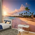 thumbnail image 2 of Peel and Stick Wallpaper Coconut palm trees colorful sun set Modern Art Wall Mural Decor Self Adhesive and Removable 100in x 144in, 2 of 8