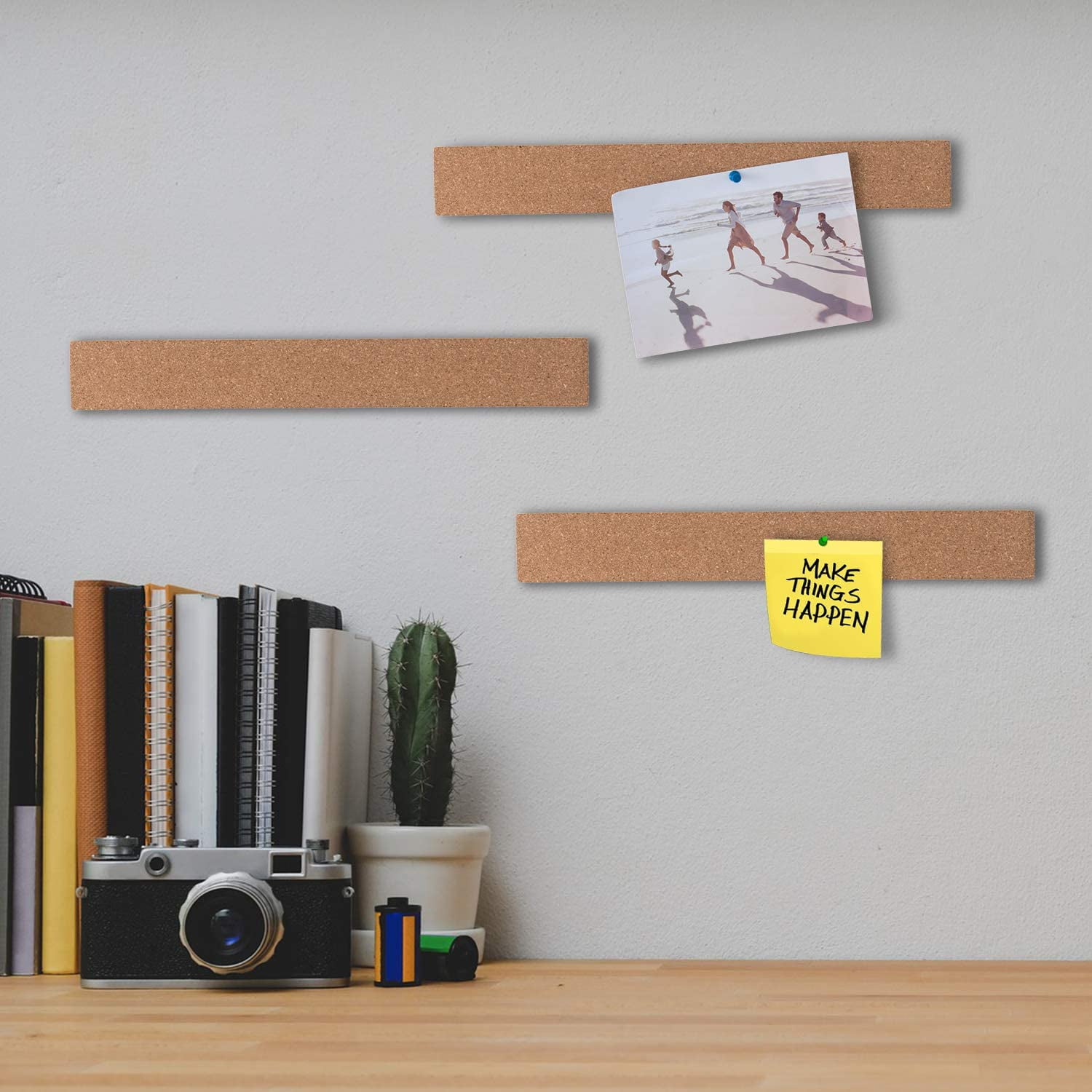 HBlife Cork Board Bulletin Board Bar Strip 15x2 Inch - 1/2 Inch Thick, 100%  Natural Frameless Cork Board Strips with 50 Multi-Color Push Pins, Strong