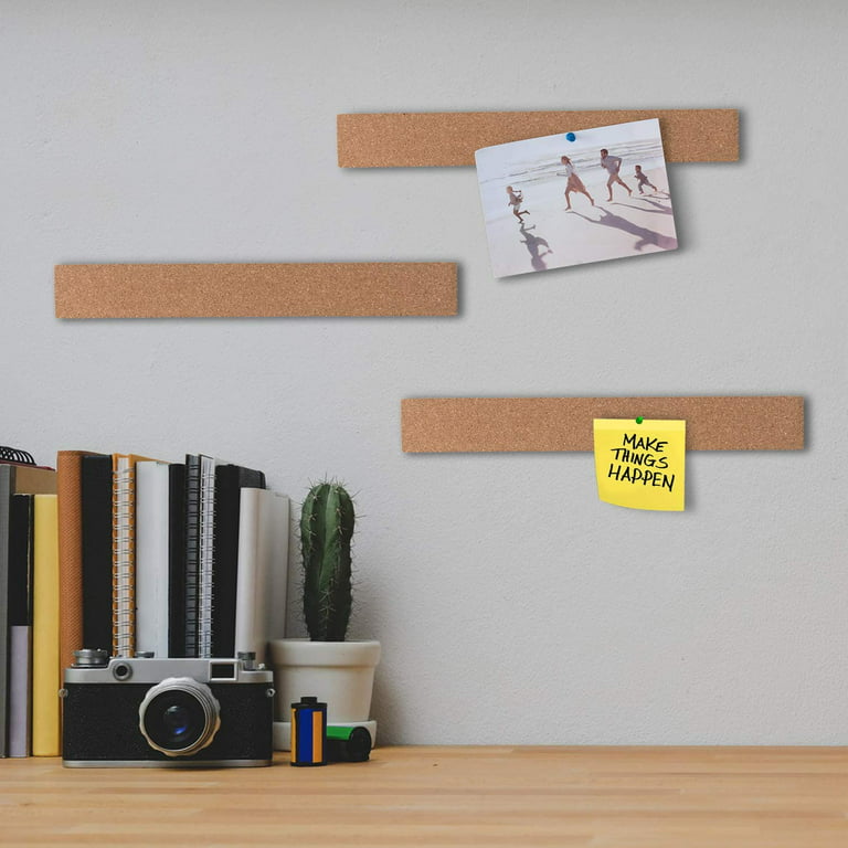Cork Board Bulletin Board Bar Strip 15 x 2- 1/4 Thick, 100% Natural  Frameless Cork Board Strips with Multi-Color Push Pins, Strong Self  Adhesive Backing - 4 Pack 