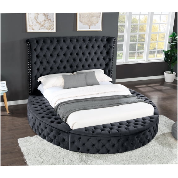 Queen Size Upholstered Storage Bed with USB Charging Ports, Velvet Headboard and Footboard, Modern Platform Bed Frame with Drawers