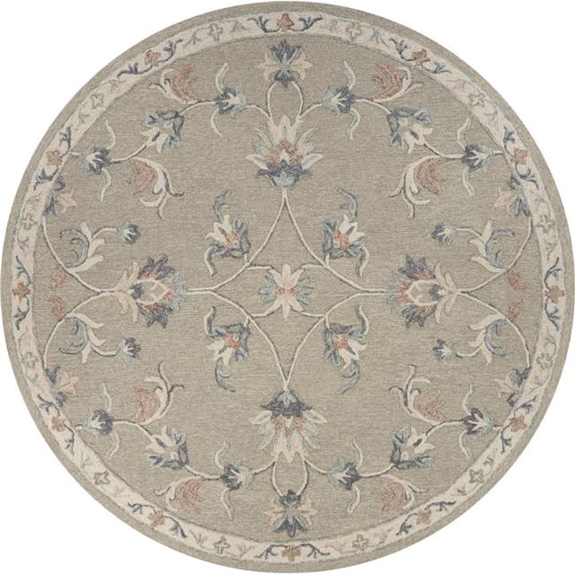 LR Resources VICTO81585SLV73RD 7 ft. x 3 in. Mirroring Floral Bloom Area Rug Round Silver, Cream & Blue