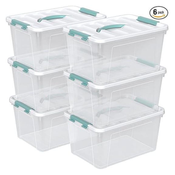 Plastic Storage Boxes 6-Pack, 14 Quart Clear Bins with Lids & Handles, Stackable Containers for Organization, Home & Office, 13.2 x 9.5 x 6.8 Inch