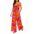 thumbnail image 2 of Women'S Casual Sleeveless Jumpsuits Orange Red Hibiscus Spaghetti Strap Wide Leg Pants Rompers With Pockets, 2 of 7