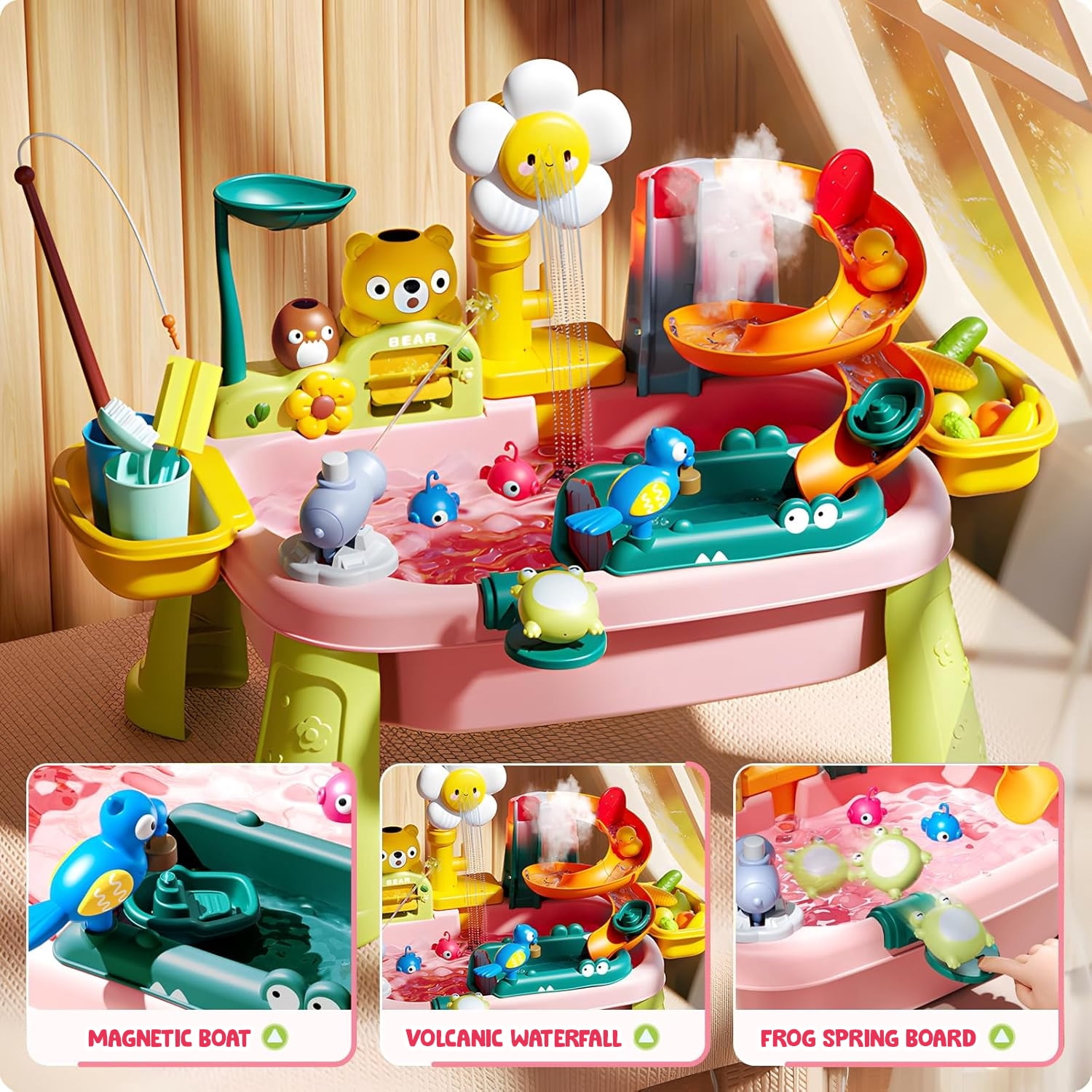 Liegorji Water Table Toys Set, Outdoor Kitchen Toys for Toddlers, Sand Water Table Fishing Games, Birthday Gifts for Age 3 4 5 6 7 8