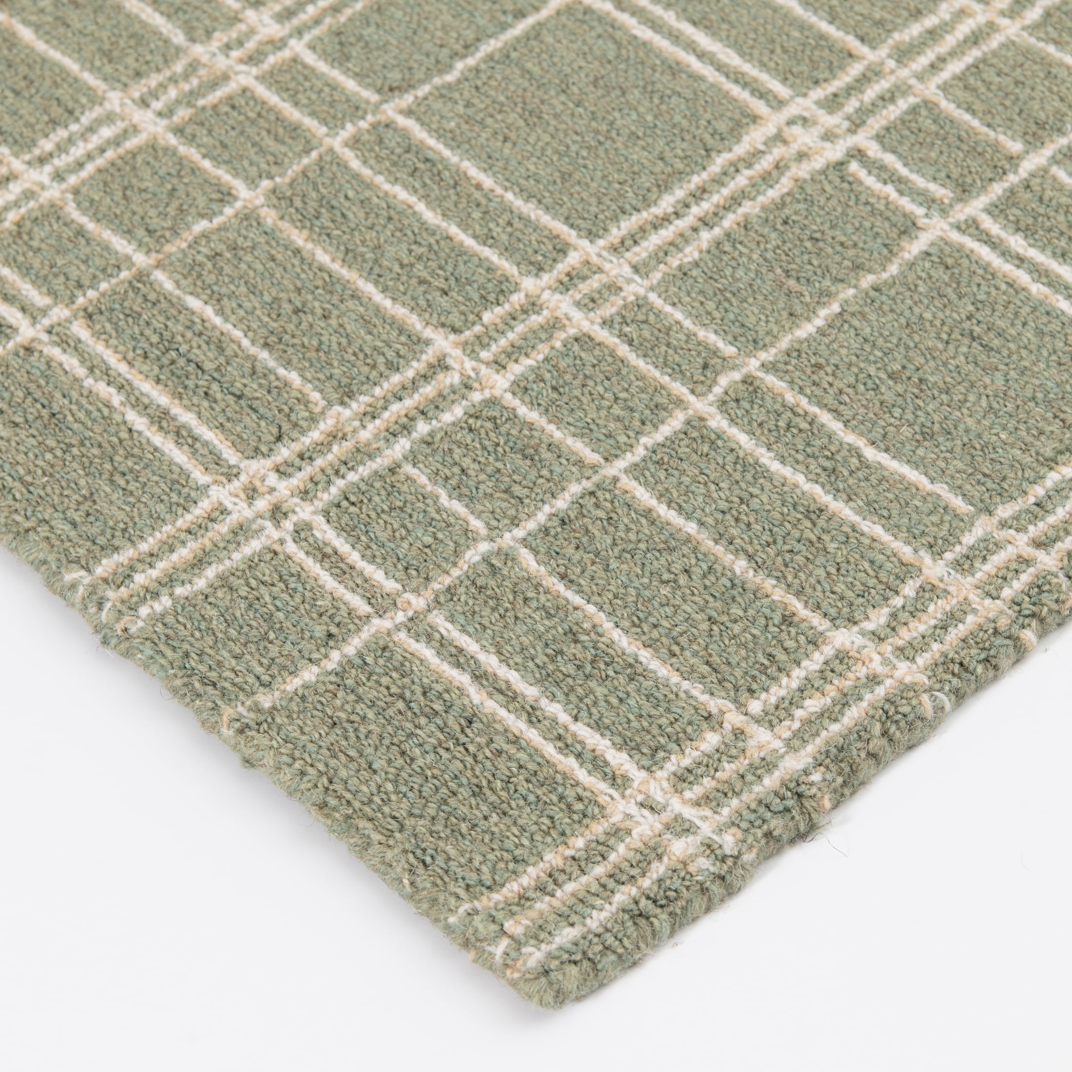 Better Homes & Gardens Lt Green Plaid Wool Indoor Runner Rug, 2'6"x7'
