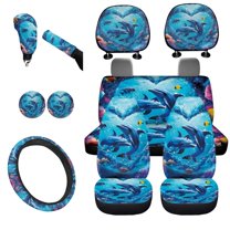 Uorisanigo Playing Dolphins Flowers Car Front and Rear Cushion Covers Water Coaster Steering Wheel Cover Pillowcase for Cars Gear Lever Cover Hand Brake Cover Easy to Clean 11 Pieces