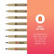 Sakura Pigma Micron Pens, Assorted Point Sizes, Sepia Ink, 8 Count Pack